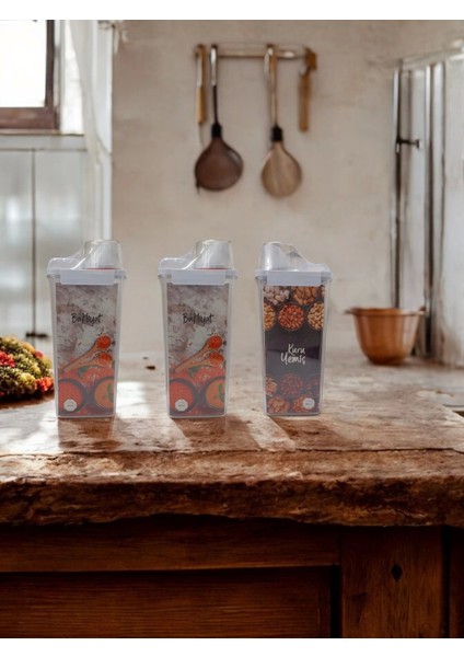 3 Adet 2300ML - Contalı Erzak Saklama Kabı - Ölçekli Bakliyat Kabı - Düzenleyici Kavanoz modelleri
