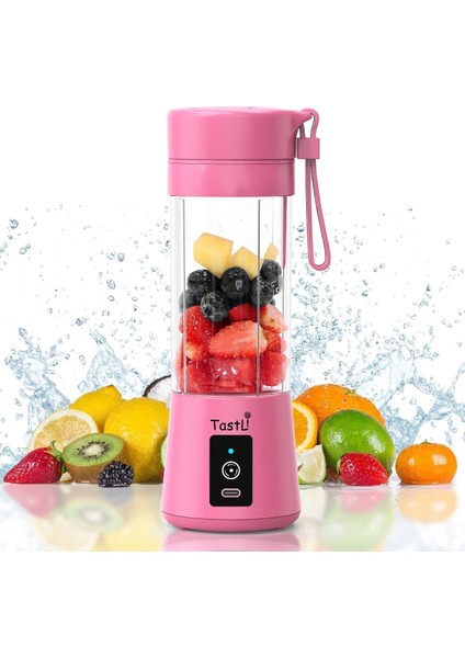 Portatif Taşınabilir El Blender 380 ml USB Şarjlı Pembe (4172)