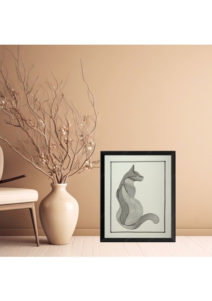 Cat Lin'e Art Illüstrasyon Nakış Işlemeli Tablo