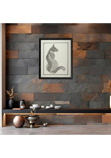 Cat Lin'e Art Illüstrasyon Nakış Işlemeli Tablo