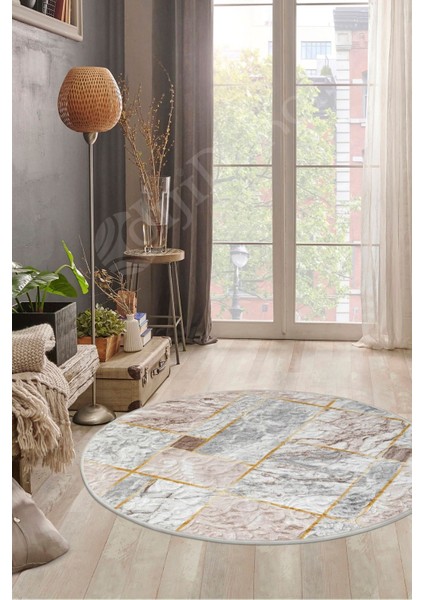 Halı Açık Vizon Yıkanabilir Yuvarlak Delüxe Yolluk Kilim Salon Halısı Modelleri