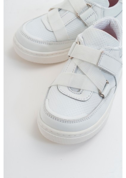 Erkek Çocuk Beyaz Deri Ortopedik Destekli Çocuk Sneaker Ayakkabı