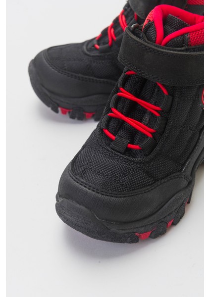 Erkek Çocuk Siyah-Kırmızı Microfiber Trekking Çocuk Bot