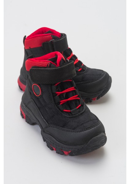 Erkek Çocuk Siyah-Kırmızı Microfiber Trekking Çocuk Bot