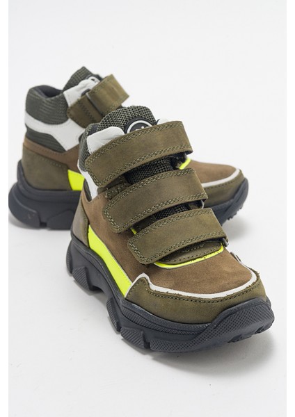 Erkek Çocuk Haki Hakiki Deri Anatomik Trekking Bot