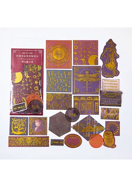 Nature Temalı Vintage Altın Damga Sticker Seti Bullet Journal GGK DFZ028