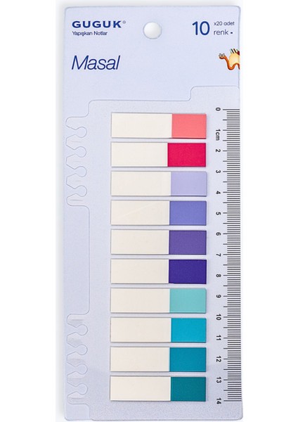 Masal Yarım 10 Renkli Cetvelli Şeffaf Pet Index Sticker Post It Sticky Note GGK P016
