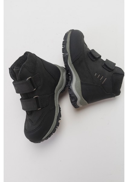Erkek Çocuk Siyah Hakiki Deri Anatomik Trekking Bot