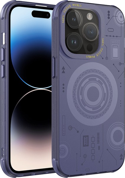 Apple iPhone 14 Pro Kılıf Zore Wireless Şarj Özellikli Desenli Hot Kapak-Derin Mor