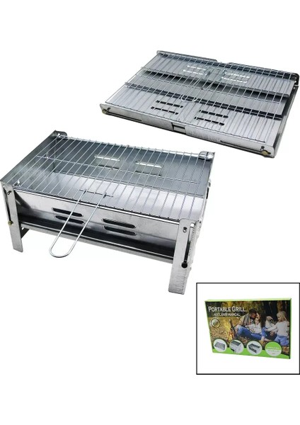 Portable Grıll Komple Katlanır Portatif - Pratik Galvaniz Metal Mangal 27X40X20CM (4172)