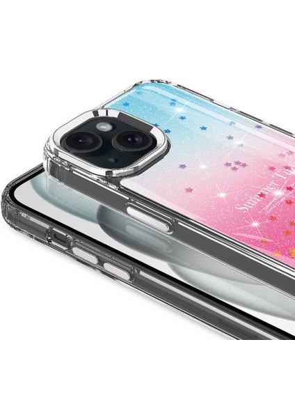 Apple iPhone 15 Kılıf Simli Desenli Parlak Zore Task Kapak-Pembe