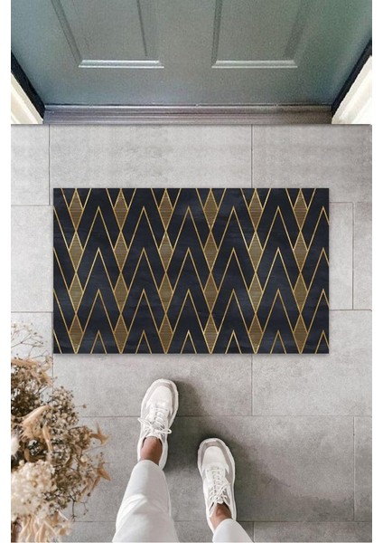 Siyah-Gold Kapı Önü Paspası Zigzag Desen K-3209