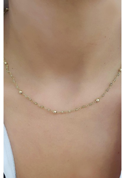 Tasarım El Işi 925 Ayar Gümüş Üzerine Altın Kaplama Kalsedon Taşlı Zincir Kolye