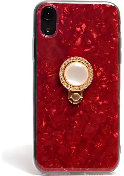 Apple iPhone Xs Max 6.5 Kılıf Parlak Mermer Desenli Yüzüklü Vista Silikon Kılıf