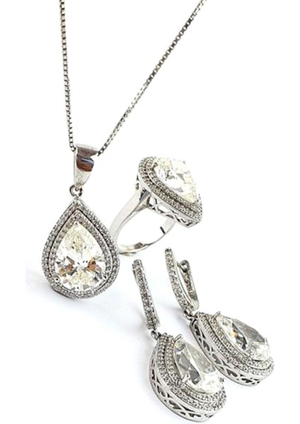 Sky Diamond Mozanit Taşlı 925AYAR Gümüş Üzerine Beyaz Altın Kaplama Damla Set Takım fiyatları