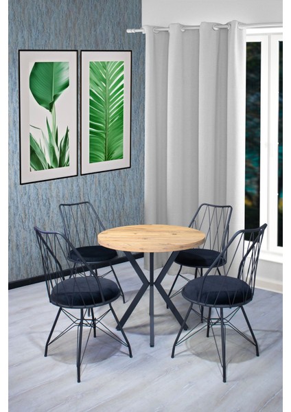 Nur Metal Moon 80x80 Baklava Sandalye Takımı 4 Kişilik Mutfak Masası - Yemek Masası - Cafe Masası - Çam