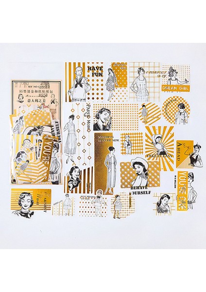 Dream Girl Temalı Vintage Altın Damga Sticker Seti Bullet Journal GGK DFZ031