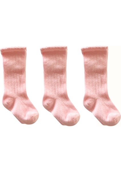 3'lü Pembe Kız Bebek & Çocuk Dizaltı Çorabı