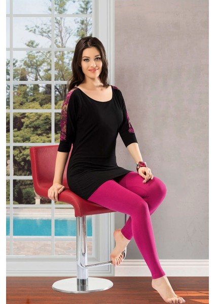 Miraxx Derya Kurşun Omuz Güpürlü Uzun Kol Kadın Pijama Takım 876
