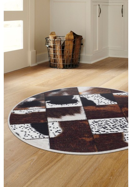Halı Kahverengi DR01 Yıkanabilir Yuvarlak Kesme Ince Yolluk Kilim Salon Halısı Modelleri