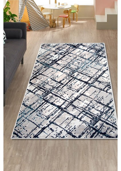 Halı Mavi Trend Yıkanabilir Saçaksız Kare Kesme Ince Yolluk Kilim Salon Halısı Modelleri