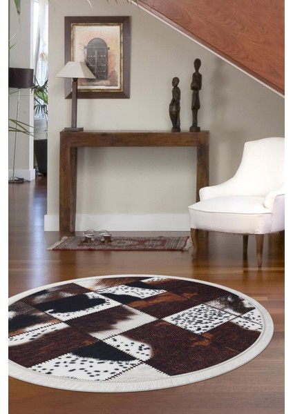 Halı Kahverengi DR01 Saçaklı Yuvarlak Kesme Ince Yolluk Kilim Salon Halısı Modelleri