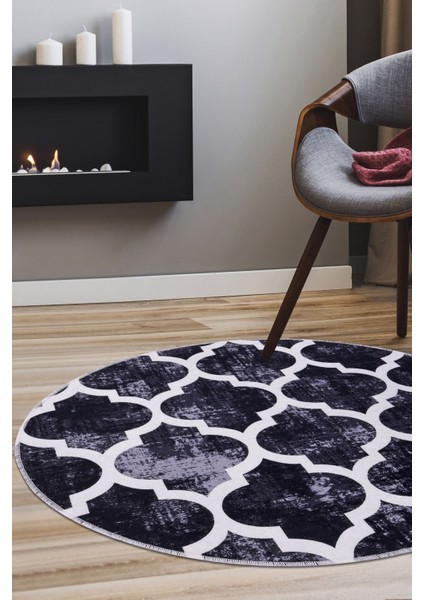 Halı Siyah Maça Yıkanabilir Saçaksız Yuvarlak Kesme Ince Yolluk Kilim Salon Halısı Modeli