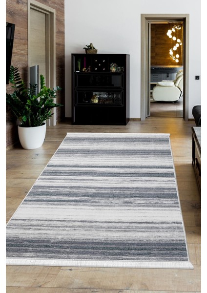 Halı Gri 9026 Yıkanabilir Saçaklı Kesme Ince Yolluk Kilim Salon Halısı Modelleri