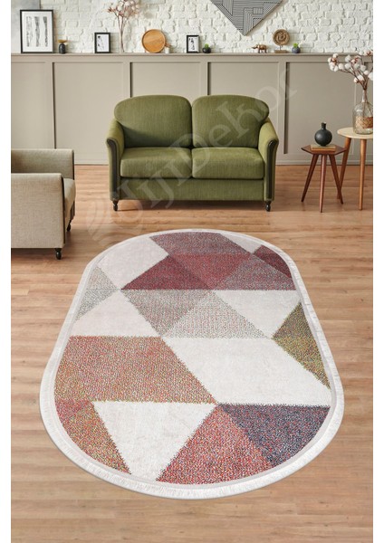 Halı Multi K1270 Saçaklı Oval Kaymaz Kesme Ince Yolluk Kilim Salon Halısı Modelleri