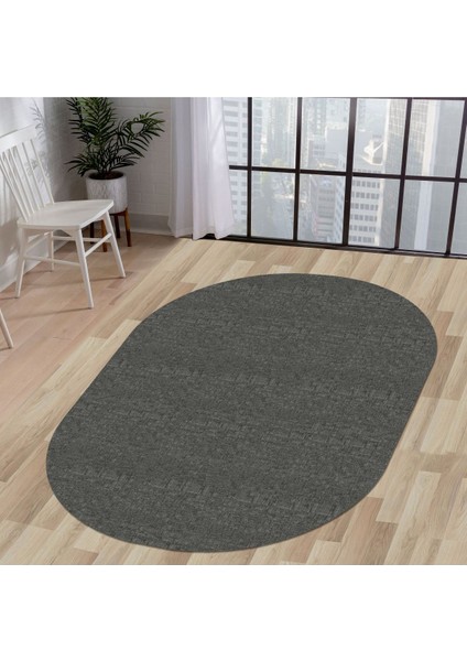 Halı Antrasit K1290 Yıkanabilir Oval Kesme Ince Yolluk Kilim Salon Halısı Modelleri
