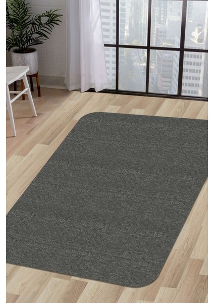 Halı Antrasit K1290 Yıkanabilir Kesme Ince Yolluk Kilim Salon Halısı Modelleri