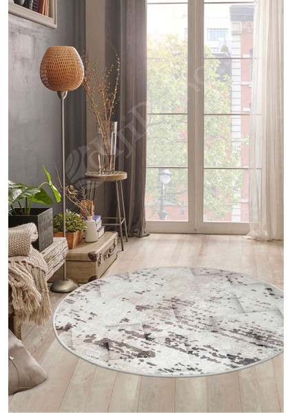 Halı Bej K1280 Yıkanabilir Yuvarlak Kesme Ince Yolluk Kilim Salon Halısı Modelleri