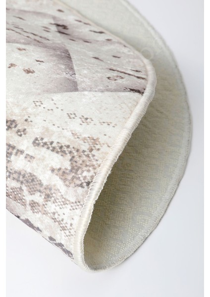 Halı Bej K1280 Yıkanabilir Yuvarlak Kesme Ince Yolluk Kilim Salon Halısı Modelleri