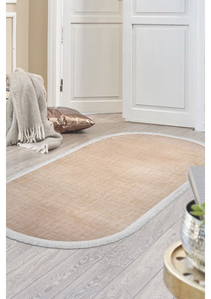 Halı Vizon Stylish Yıkanabilir Saçaklı Oval Kesme Ince Yolluk Kilim Salon Halısı Modeli