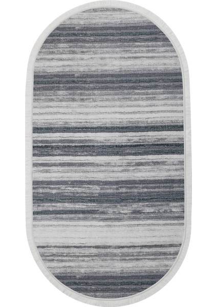 Halı Gri 9026 Yıkanabilir Saçaklı Oval Kesme Ince Yolluk Kilim Salon Halısı Modeli