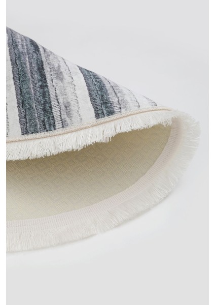 Halı Gri 9026 Yıkanabilir Saçaklı Oval Kesme Ince Yolluk Kilim Salon Halısı Modeli