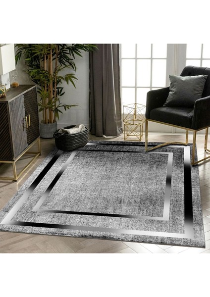 Halı Gri K0460 Yıkanabilir Saçaksız Ince Yolluk Kilim Salon Halısı Modelleri
