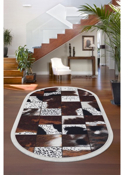 Halı Kahverengi DR01 Saçaklı Oval Kaymaz Kesme Ince Yolluk Kilim Salon Halısı Modelleri