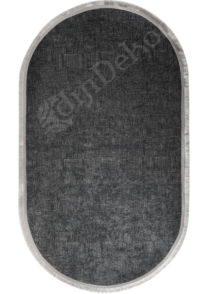 Halı Antrasit K1290 Saçaklı Oval Kesme Ince Yolluk Kilim Salon Halısı Modelleri