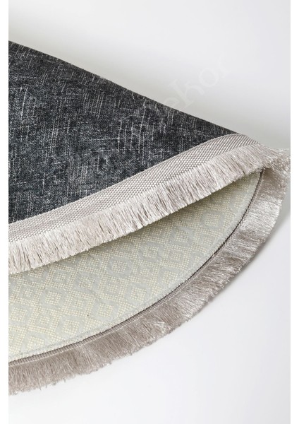 Halı Antrasit K1290 Saçaklı Oval Kesme Ince Yolluk Kilim Salon Halısı Modelleri