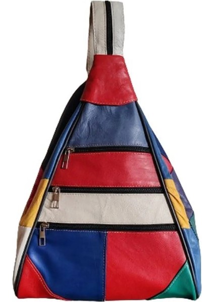 Kadın Hakiki Deri Maymun Model Sırt Çantası - Çok Bölmeli - Kırmızı Ala