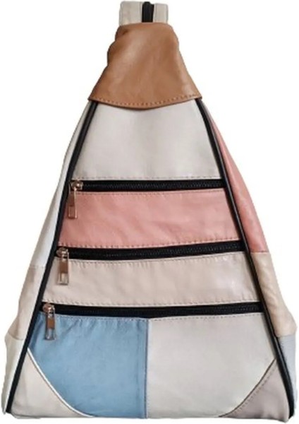 Kadın Hakiki Deri Maymun Model Sırt Çantası - Çok Bölmeli - Açık Ala