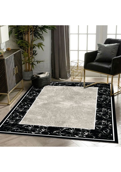 Halı Siyah K0560 Yıkanabilir Saçaksız Kesme Ince Yolluk Kilim Salon Halısı Modelleri