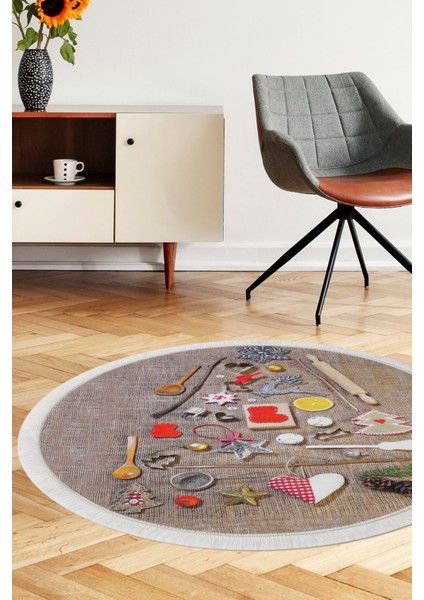 Halı Kahverengi Mutfak Saçaklı Yuvarlak Kesme Ince Yolluk Kilim Salon Halısı