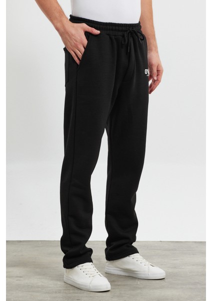 Erkek Siyah Baggy Düz Paça Bol Kesim Içi Polarlı Overdose Baskılı Pamuklu Eşofman Altı RF0497 modelleri