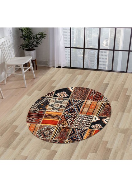 Halı Turuncu K1300 Yuvarlak Kaymaz Kesme Ince Yolluk Kilim Salon Halısı Modelleri