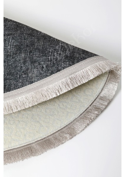 Halı Antrasit K1290 Saçaklı Yuvarlak Kesme Ince Yolluk Kilim Salon Halısı Modelleri fırsatları