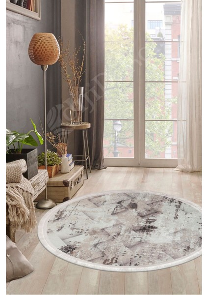 Halı Bej K1280 Saçaklı Yuvarlak Kesme Ince Yolluk Kilim Salon Halısı Modelleri