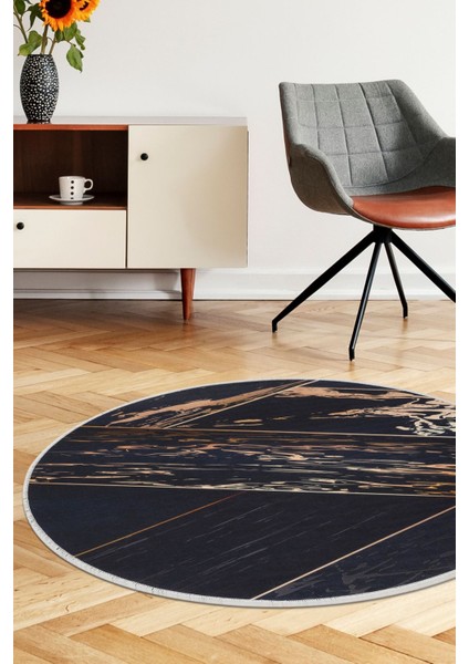Halı Siyah Gold Yıkanabilir Yuvarlak Kesme Ince Yolluk Kilim Salon Halısı Modelleri