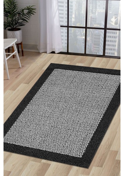 Halı Antrasit KR4040 Yıkanabilir Kesme Ince Yolluk Kilim Salon Halısı Modelleri